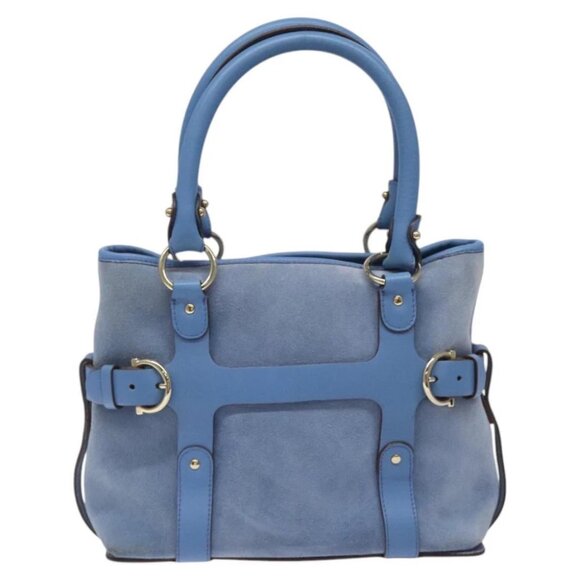 Salvatore Ferragamo Hand Bag Suede Leather Blue - Picture 1 of 16